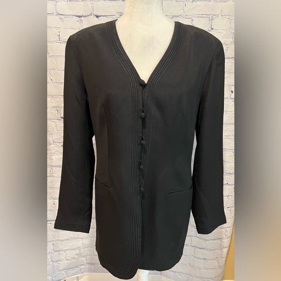 Ann Taylor Women’s Silk Asian Inspired Lightweight Blazer EUC Sz 12 Black - Picture 1 of 7